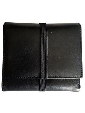 HOBO International Wallet Black Leather Banded Trifold Elastic Band Closure
